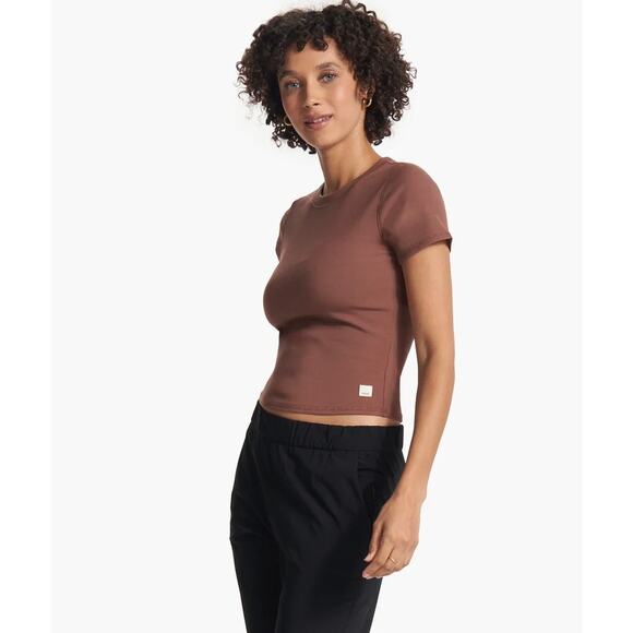 Vuori Pose Fitted Tee Hazelnut Ribbed Short Sleeve Modal Blend Top Small EUC - Picture 4 of 15